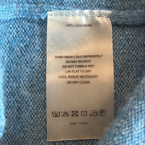 Margaret O’Leary sz XS 100% cashmere Blue Ruffled Neck Sweater great pre owned - Picture 7 of 7